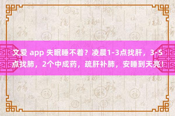 文爱 app 失眠睡不着？凌晨1-3点找肝，3-5点找肺，2个中成药，疏肝补肺，安睡到天亮！
